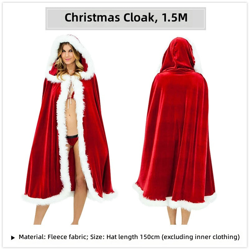 Christmas Cloak Adult Santa Cape Red Velvet Hooded Performance Costume