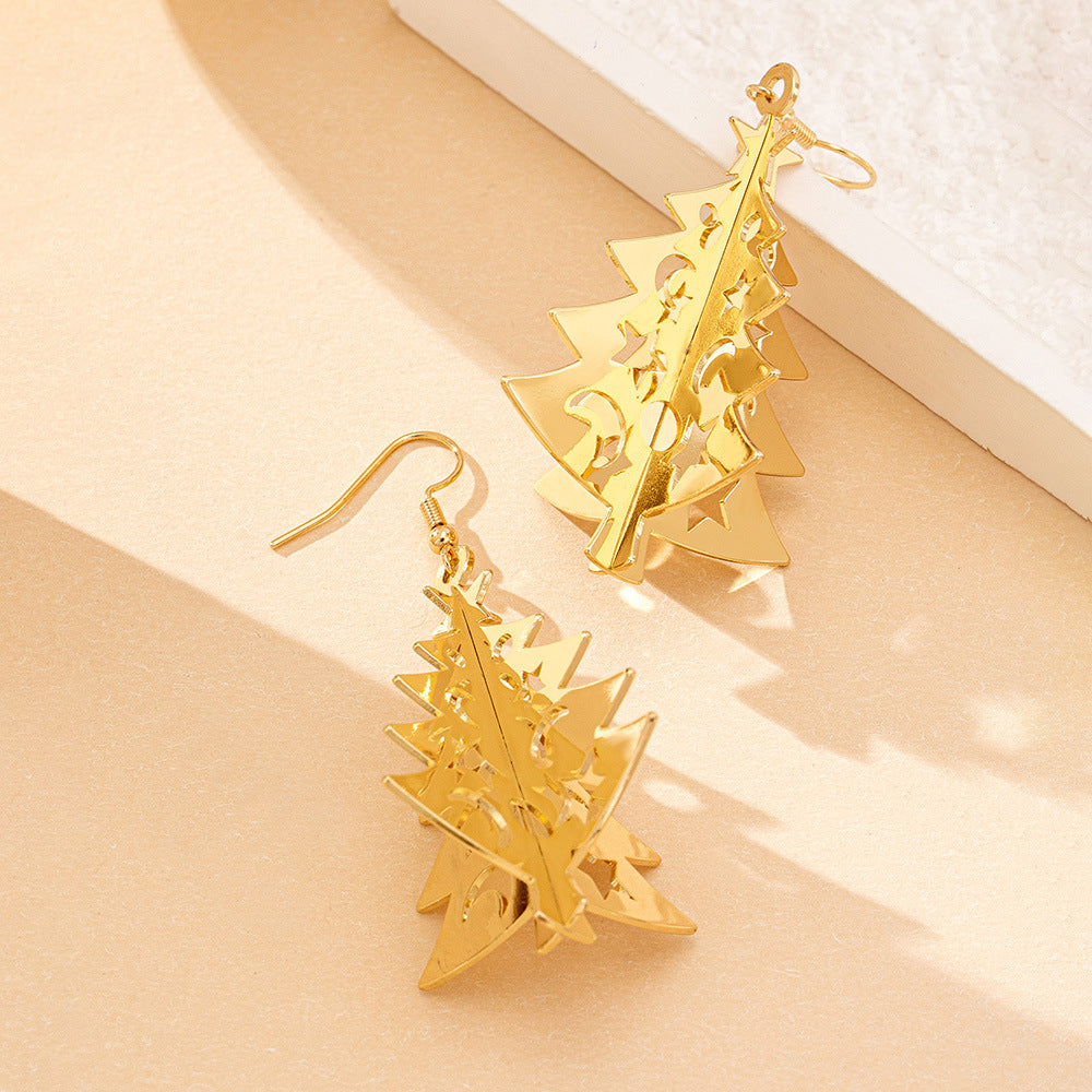 3D Hollow Star Moon Christmas Tree Earrings For Women