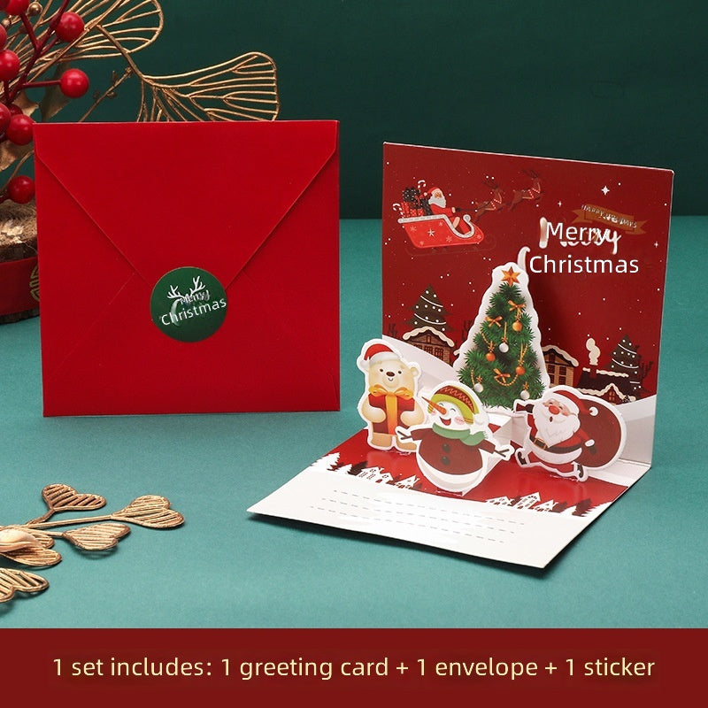 3D Christmas Card, Cartoon Tree, Greeting Card For Gift, Business Blessing