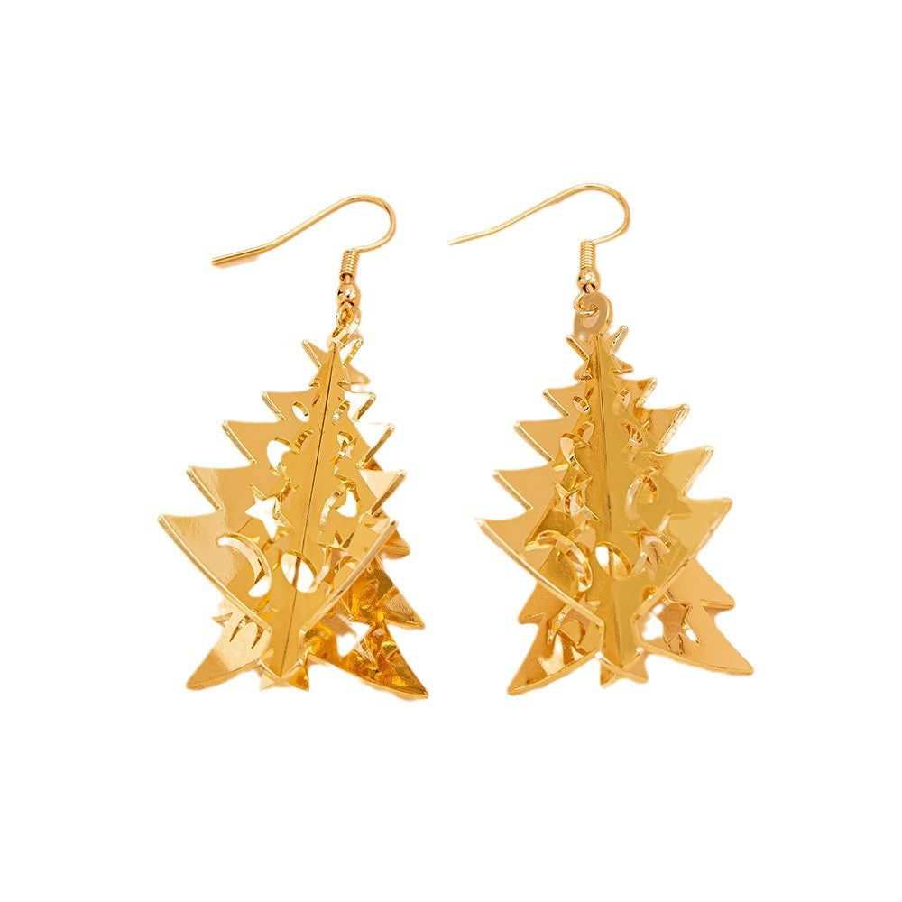 3D Hollow Star Moon Christmas Tree Earrings For Women
