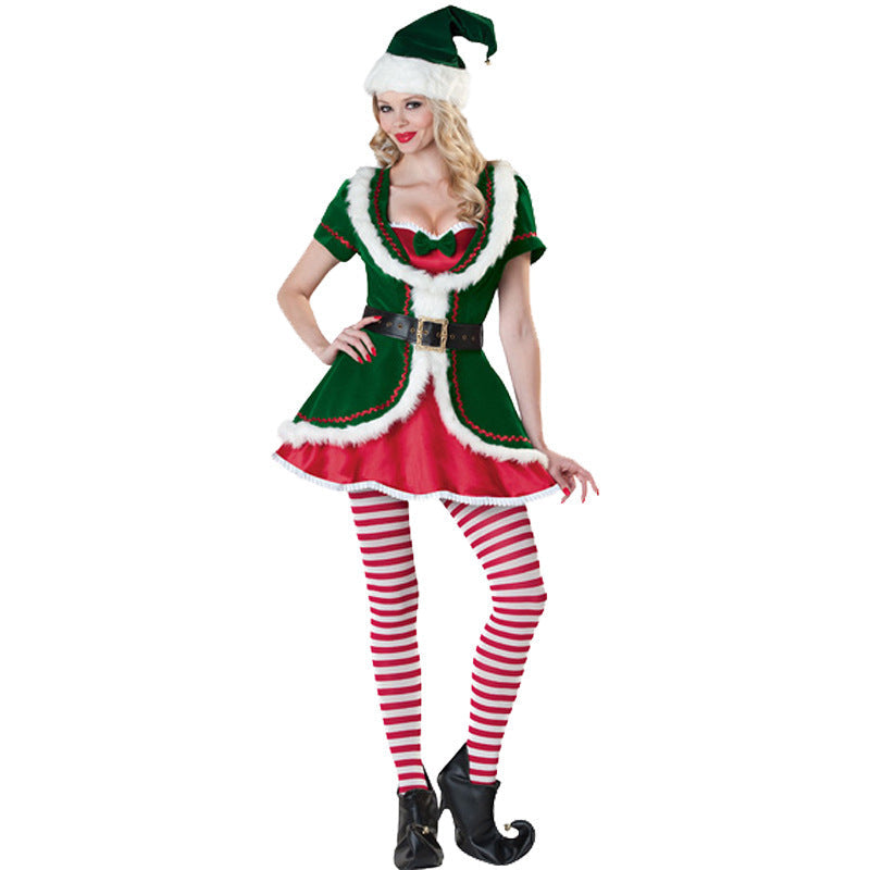 Christmas Couple Costume Santa Elf Green Stage Performance Outfit