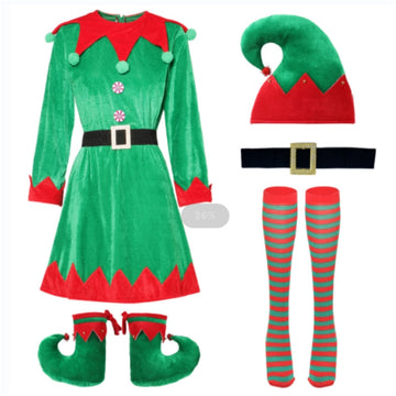 Christmas Elf Costume Green Velvet Dress