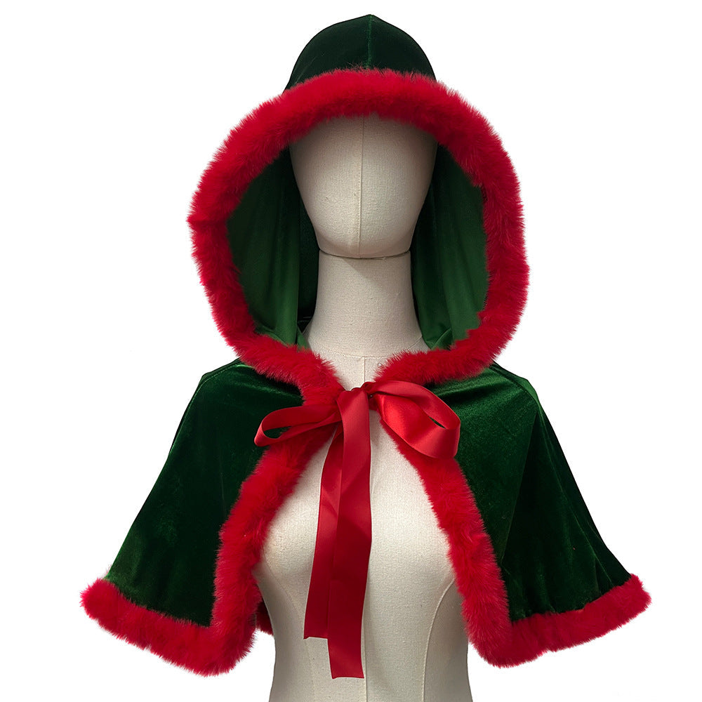 Christmas Cloak Cape Set Santa Costume Women's Shawl