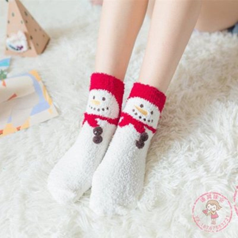 Winter Coral Fleece Christmas Socks