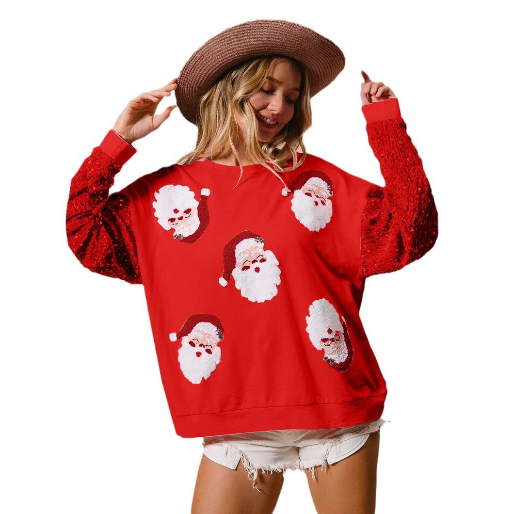 Amazon Women's Long Sleeve Christmas Sweatshirt With Glitter Sleeves