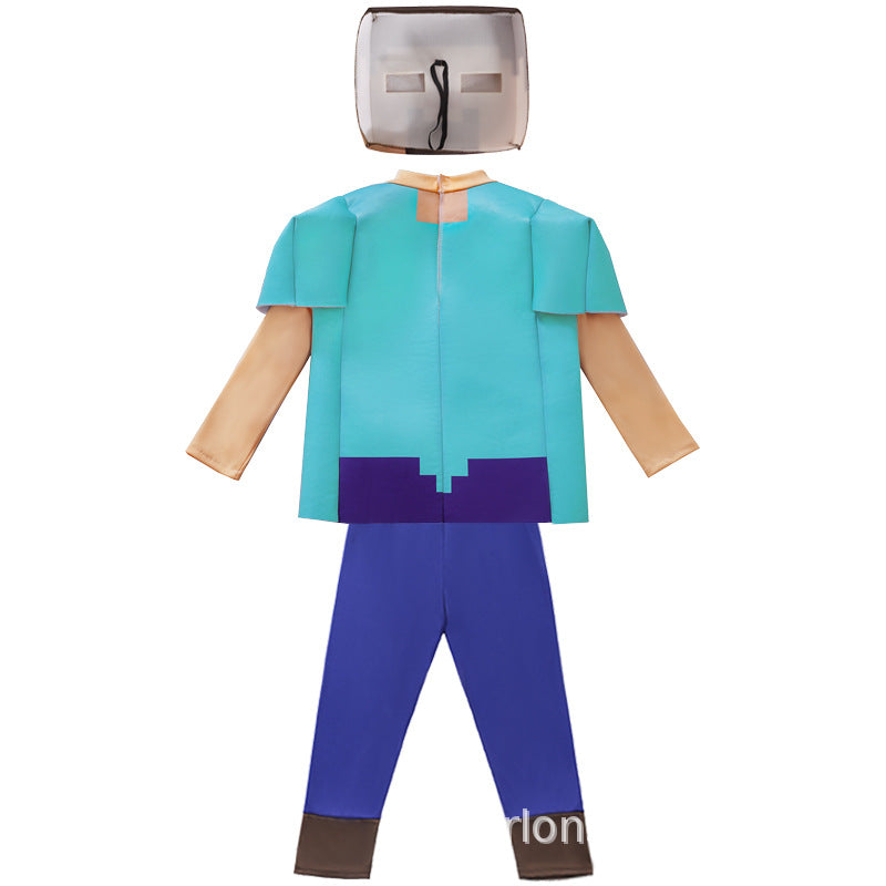 Minecraft Steve Cosplay Costume For Kids Halloween Stage Performance