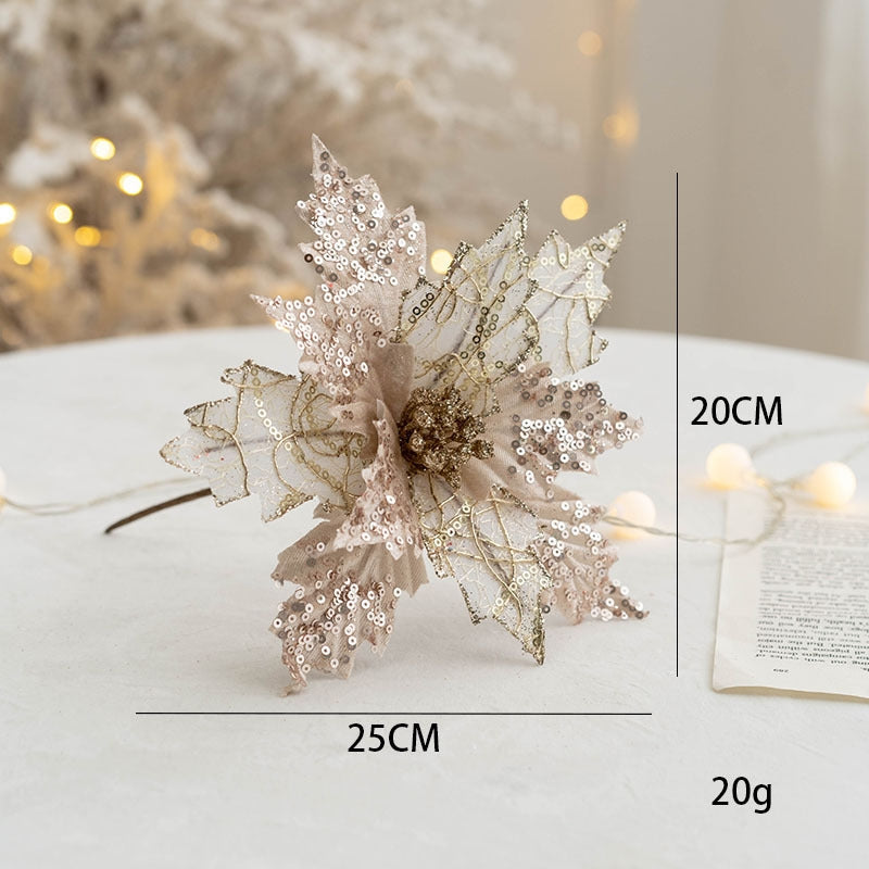 20Cm Glitter Velvet Christmas Flower