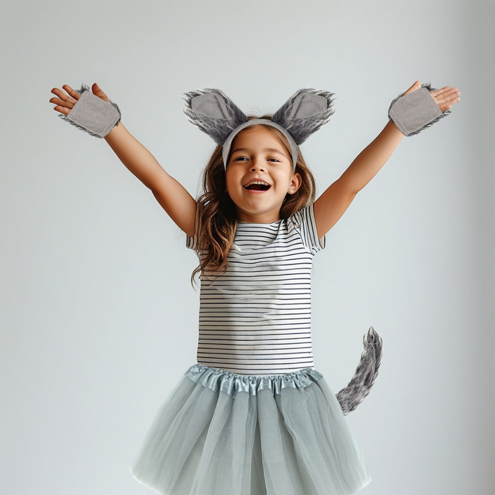 Halloween Animal Ears Headband Grey Wolf Claws Kids Costume