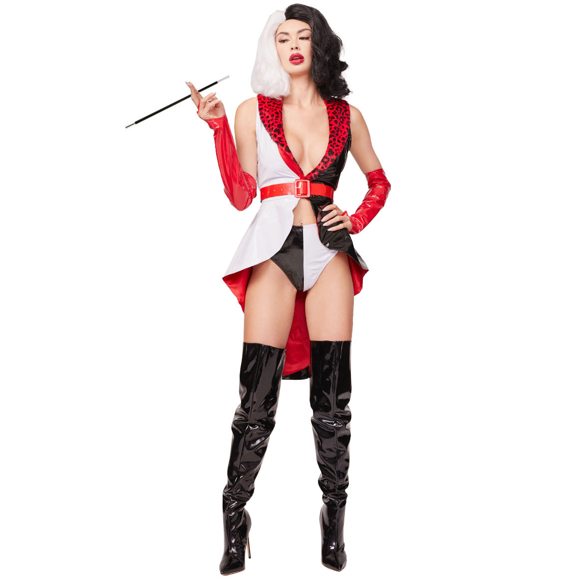 Cruella De Vil Cosplay Costume Black White Spots Halloween Party