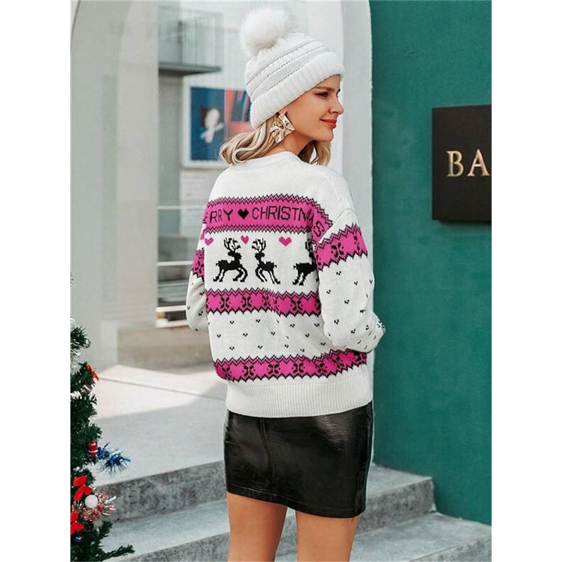 Christmas Deer Pattern Knitted Sweater, Autumn New Loose Round Neck