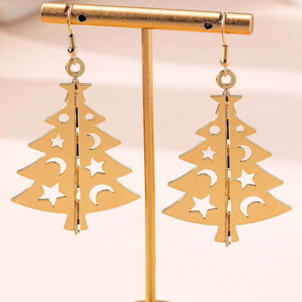 3D Hollow Star Moon Christmas Tree Earrings For Women