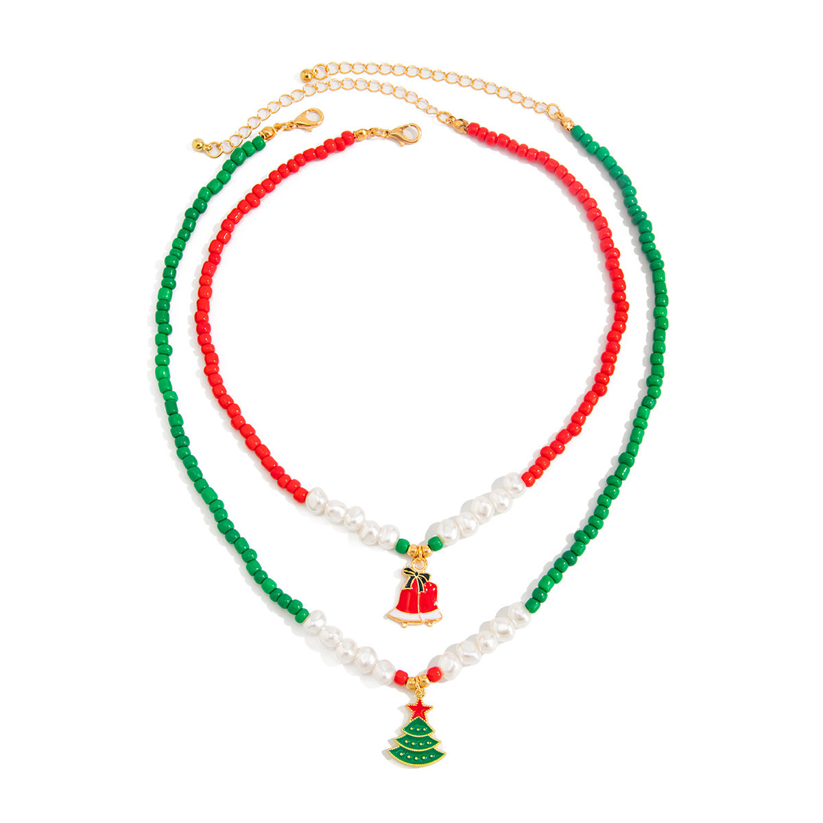 Christmas Bell Pendant Necklace With Beads
