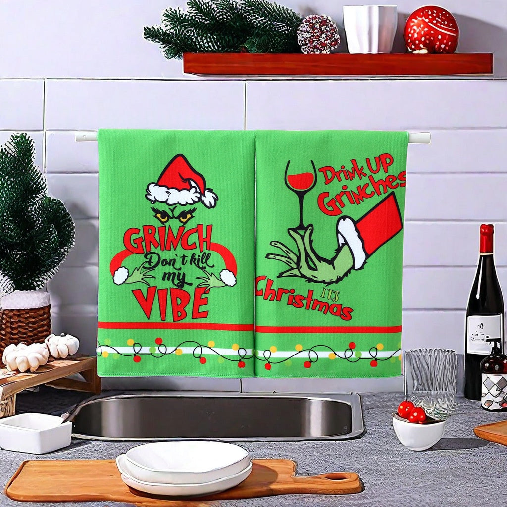 Christmas Dish Towel Polyester Printing Kitchen Cloth