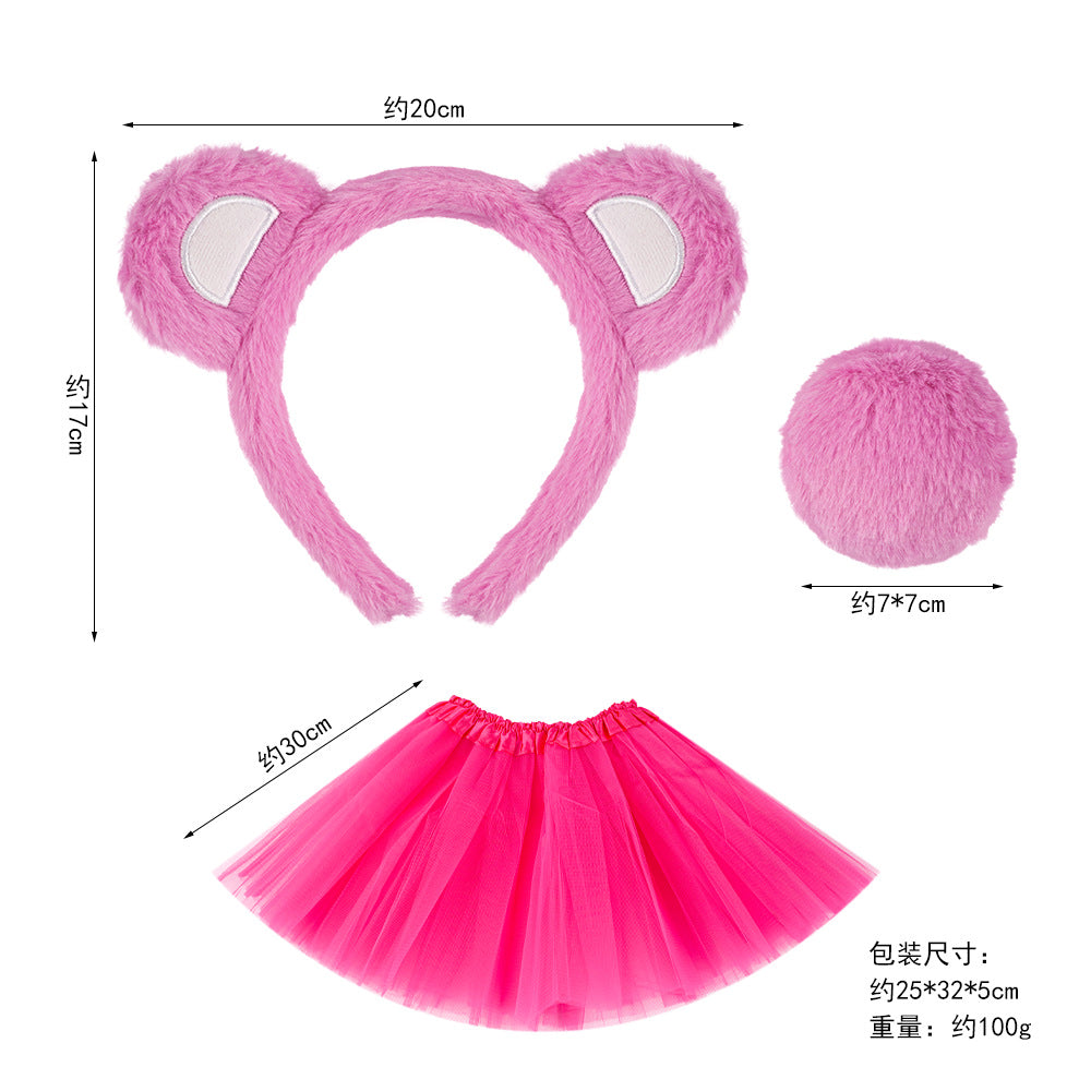 5pcs/Set Halloween Animal Headband Bear Ears Strawberry Bear Plush Nose Set