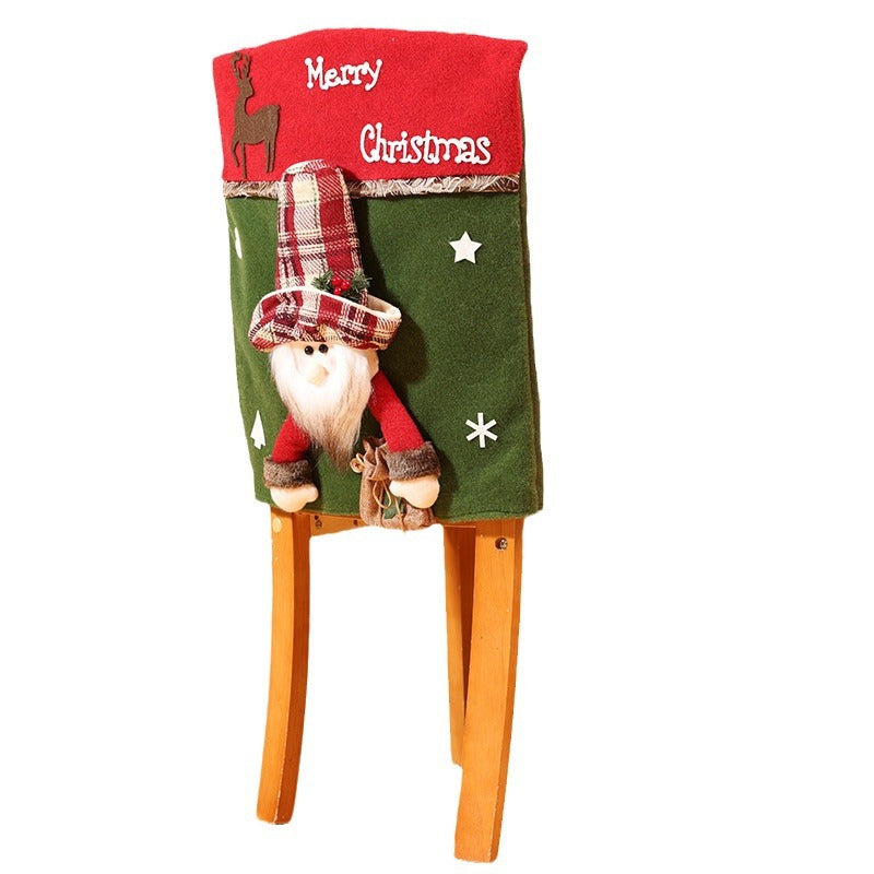 Christmas Chair Cover Santa Snowman 3D Plush Home Decor