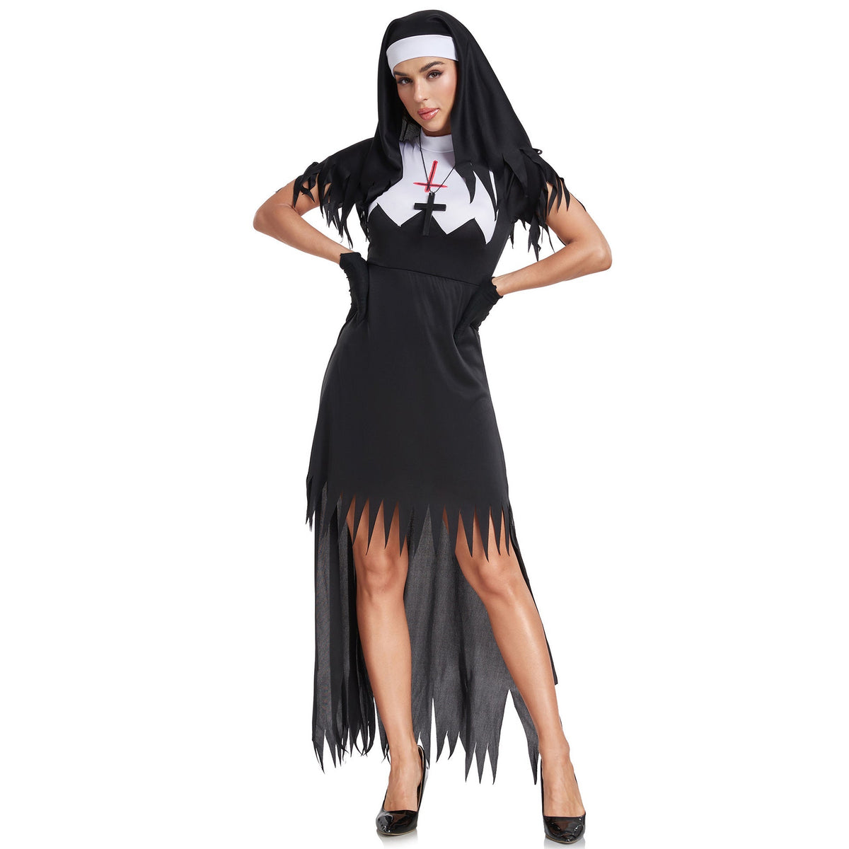 S-XXXL Zombie Nun Costume Halloween Cosplay Vampire Demon Outfit
