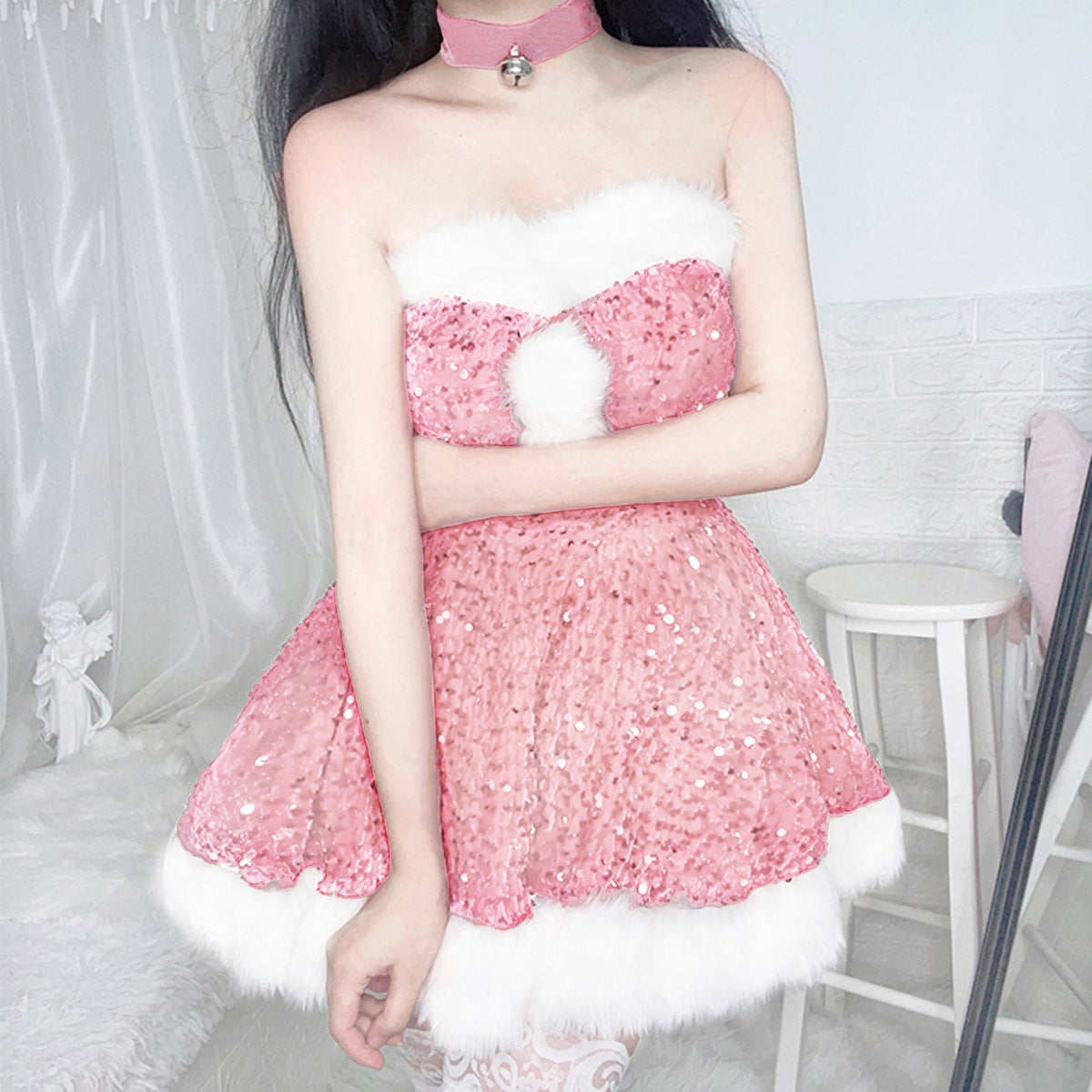 Christmas Costume Set Sequin Corset Adult Party Wear
