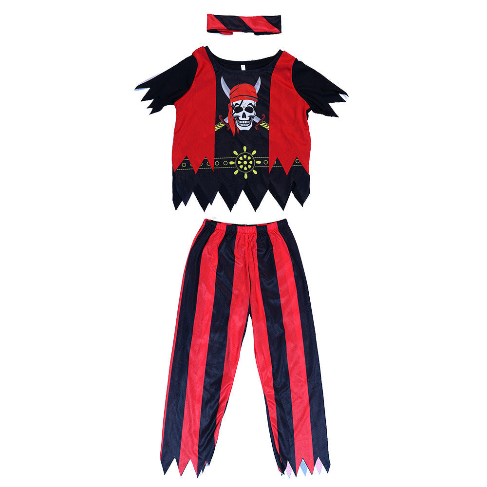 Kids Halloween Pirate Costume With Skull Print For Cosplay