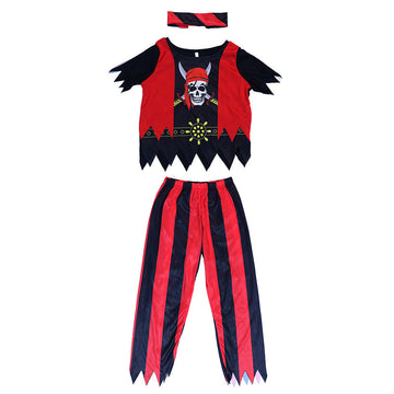 Kids Halloween Pirate Costume With Skull Print For Cosplay