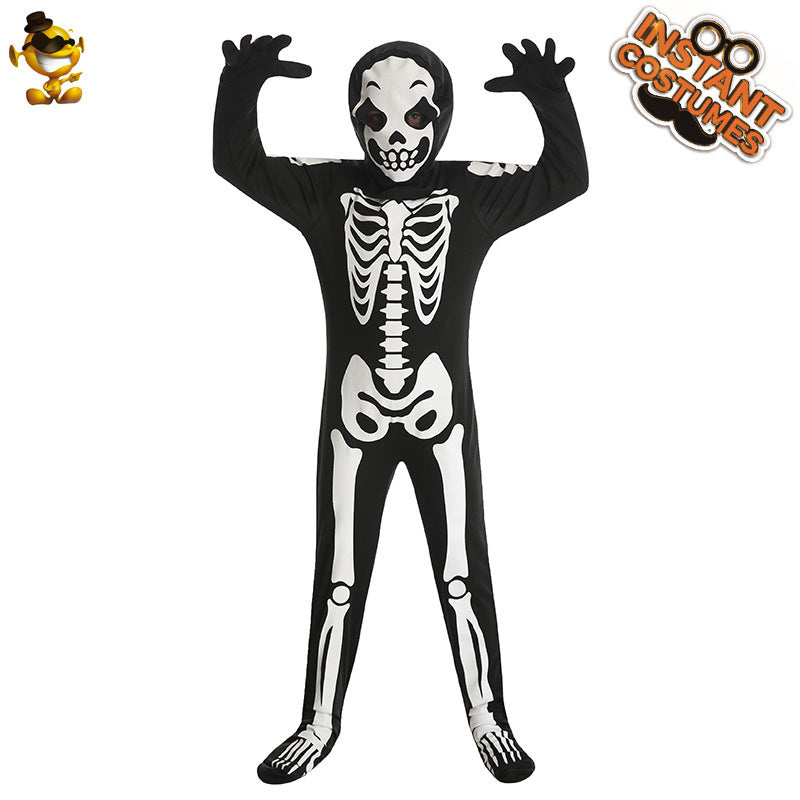 Halloween Kids Skeleton Costume White Full Body Party Outfit