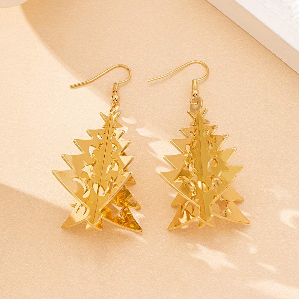 3D Hollow Star Moon Christmas Tree Earrings For Women