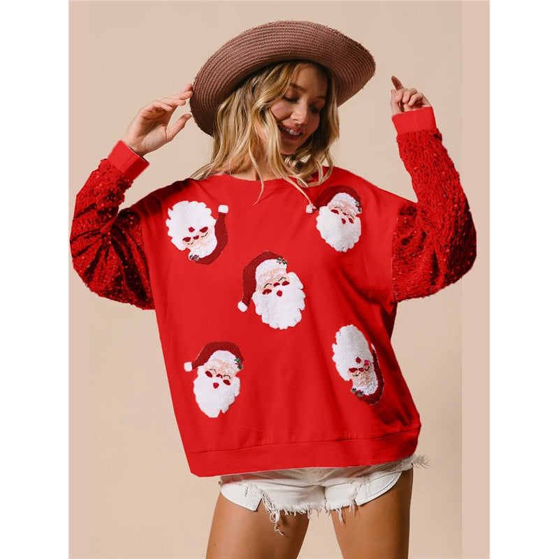 Amazon Women's Long Sleeve Christmas Sweatshirt With Glitter Sleeves