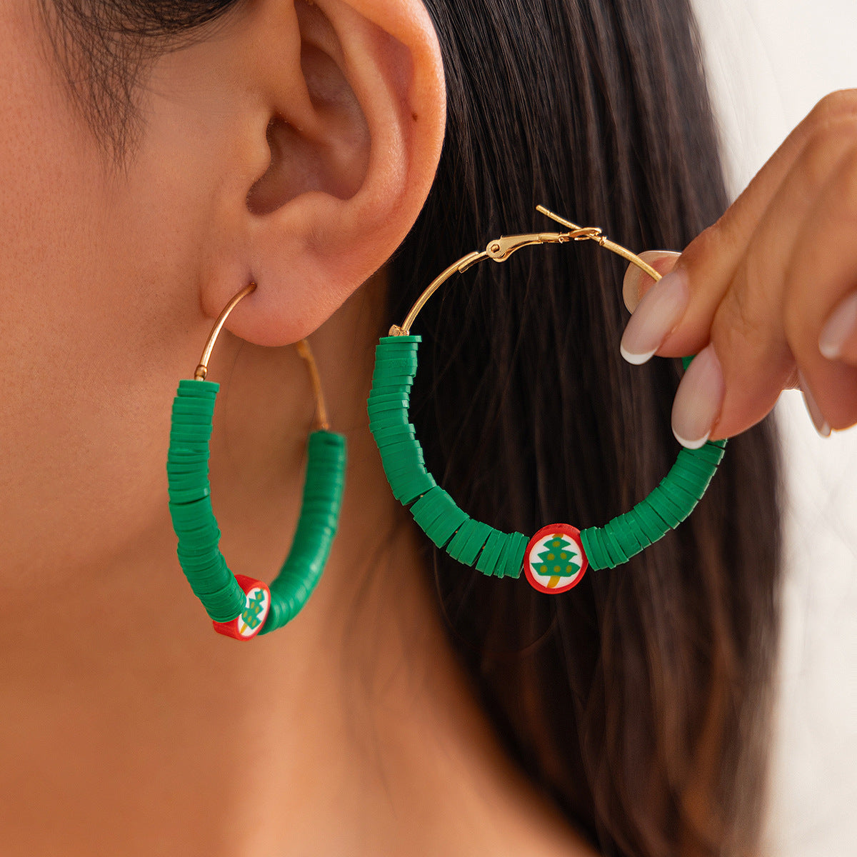 Christmas Colorful Polymer Clay Earrings Set Hand-Painted