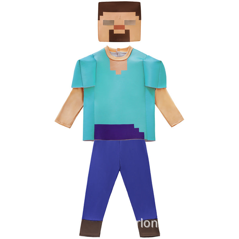 Minecraft Steve Cosplay Costume For Kids Halloween Stage Performance