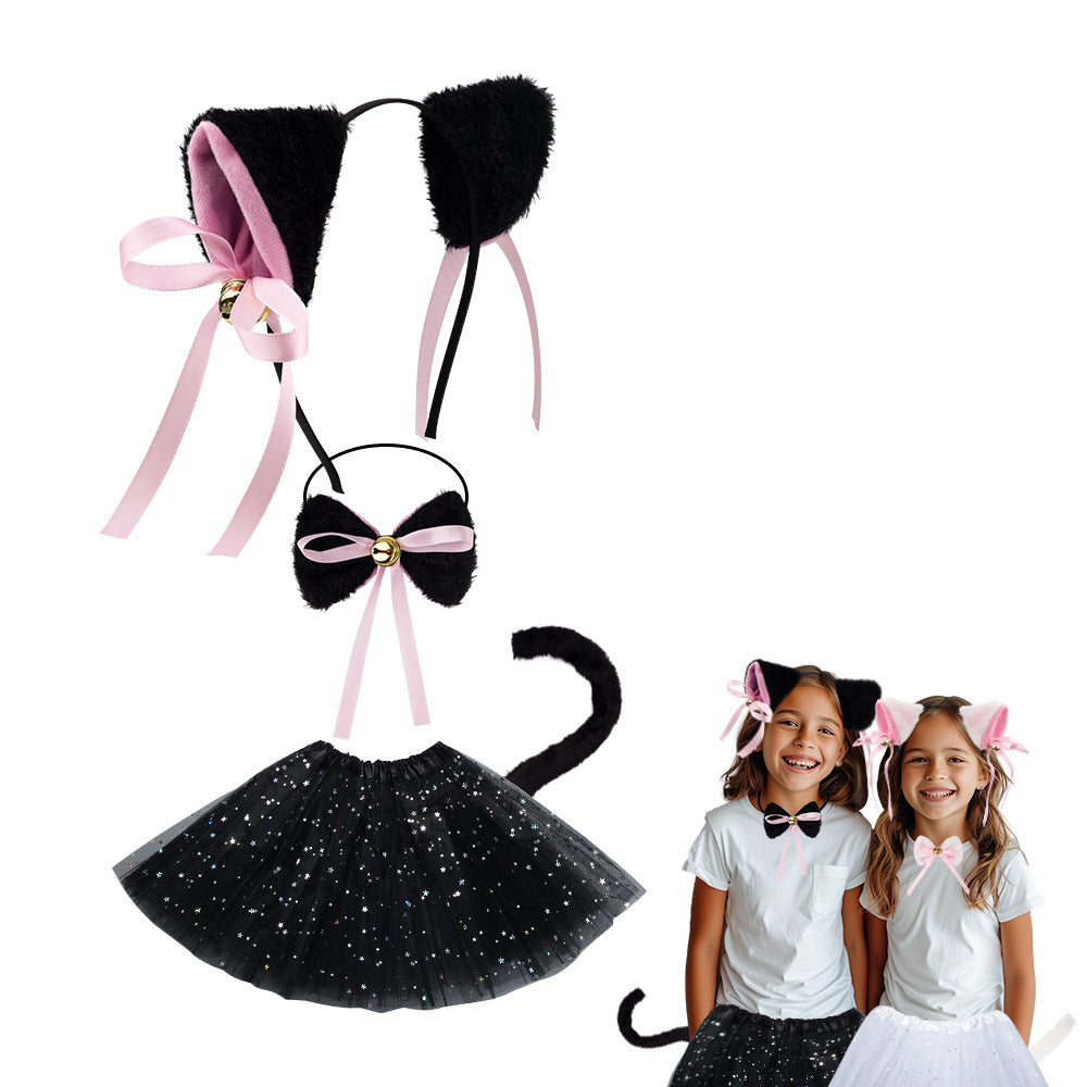 Halloween Black Cat Ears Headband With Bell Costume