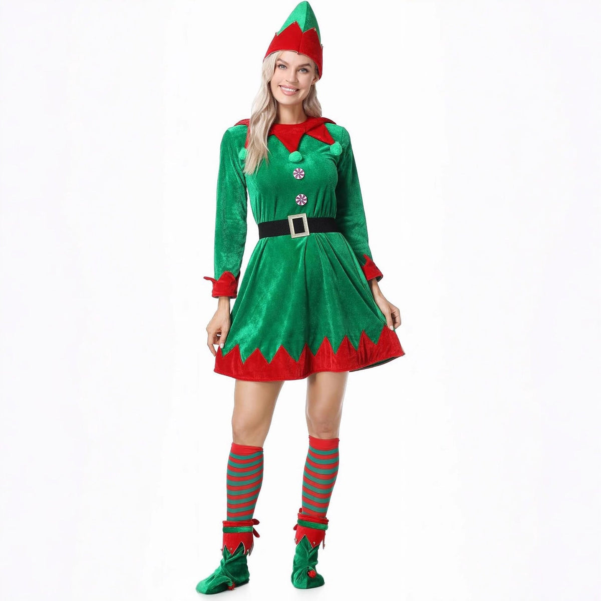 Christmas Elf Costume Green Velvet Dress