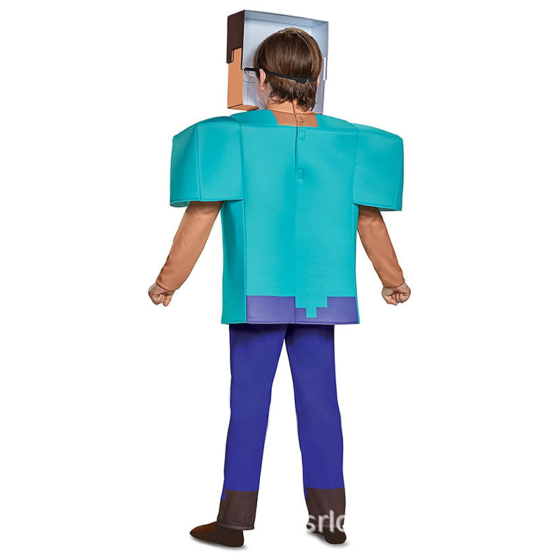 Minecraft Steve Cosplay Costume For Kids Halloween Stage Performance