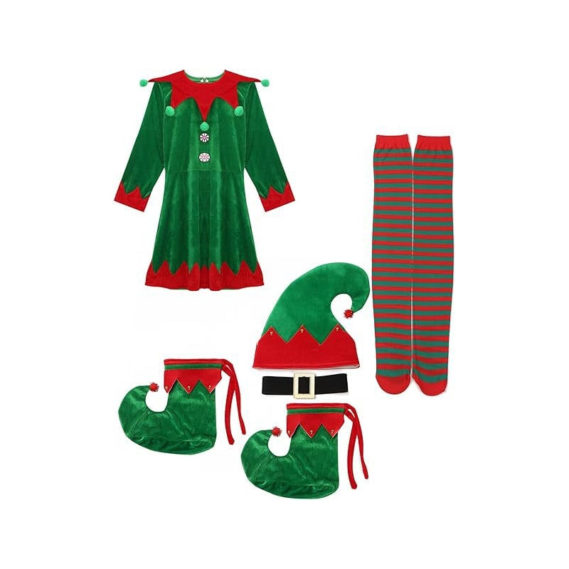 Christmas Elf Costume Green Velvet Dress