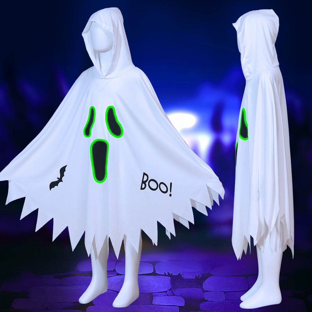 Glow-In-The-Dark Ghost Cape Halloween Costume For Kids