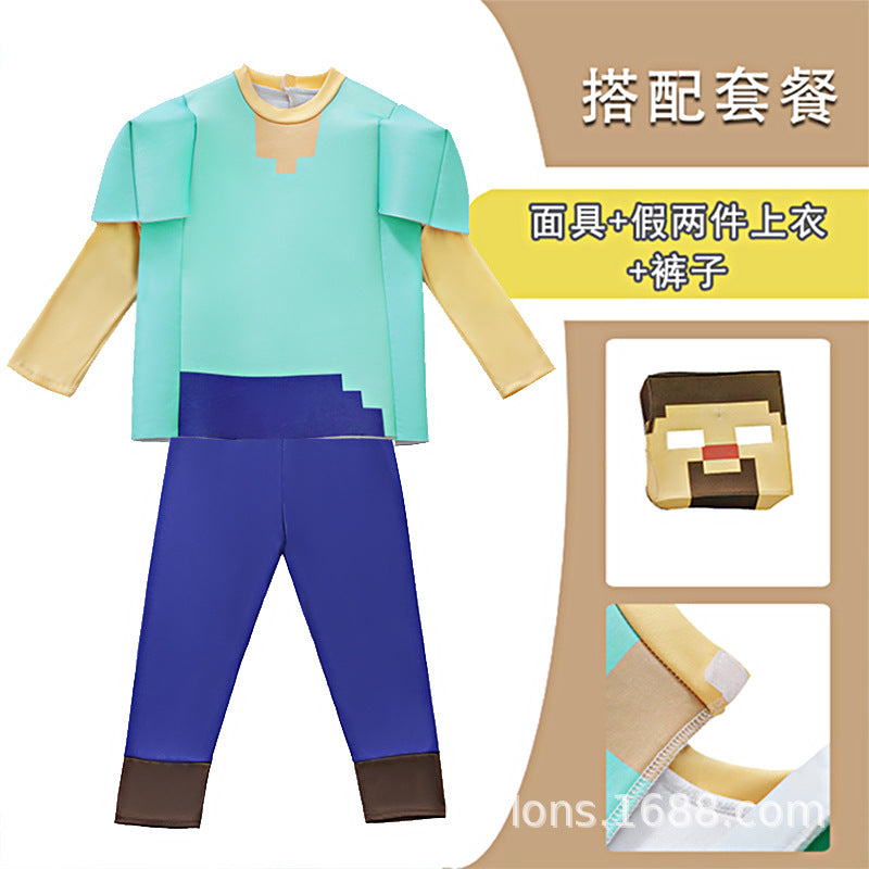 Minecraft Steve Cosplay Costume For Kids Halloween Stage Performance