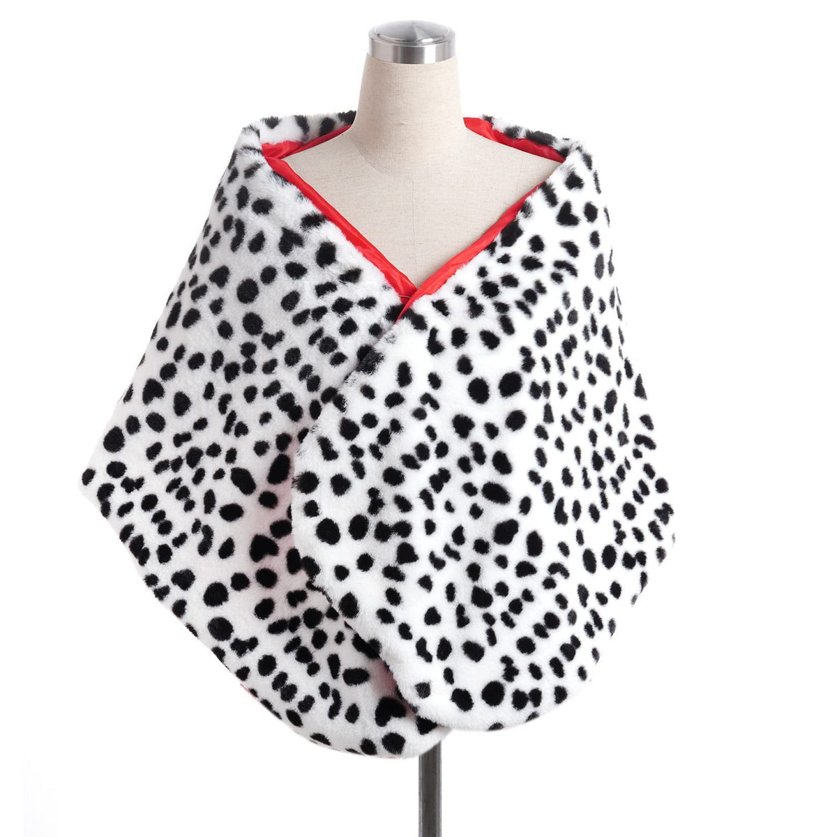 Cruella Halloween Costume: Spotted Dog Print Cape, Wig, Dress, Bracelet