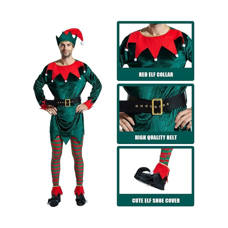 Christmas Children's Elf Costume Green Clown Outfit For Boys Girls