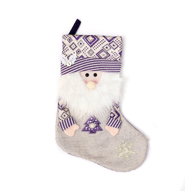 Purple Cartoon Christmas Stocking Gift Bag