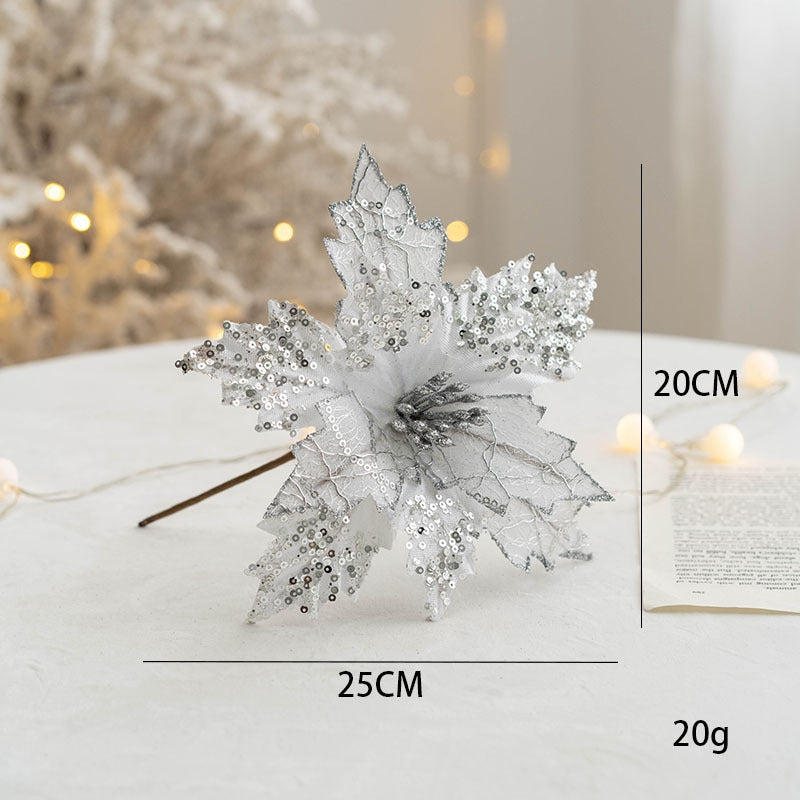 20Cm Glitter Velvet Christmas Flower
