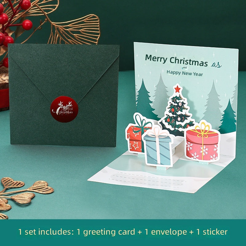 3D Christmas Card, Cartoon Tree, Greeting Card For Gift, Business Blessing