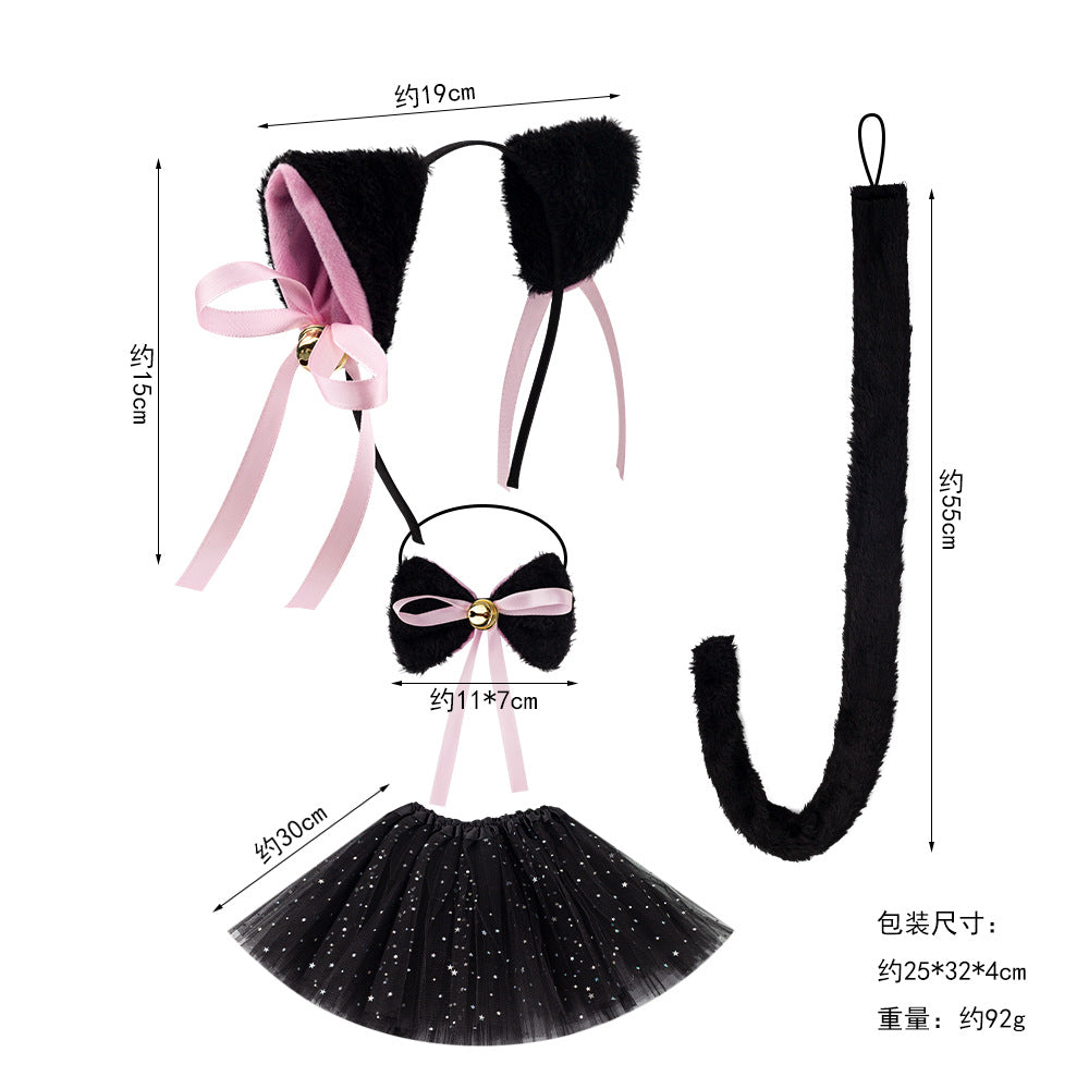 Halloween Black Cat Ears Headband With Bell Costume