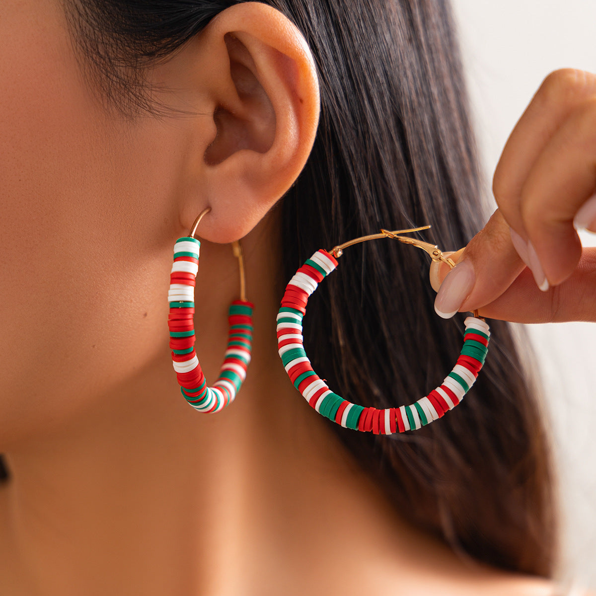 Christmas Colorful Polymer Clay Earrings Set Hand-Painted
