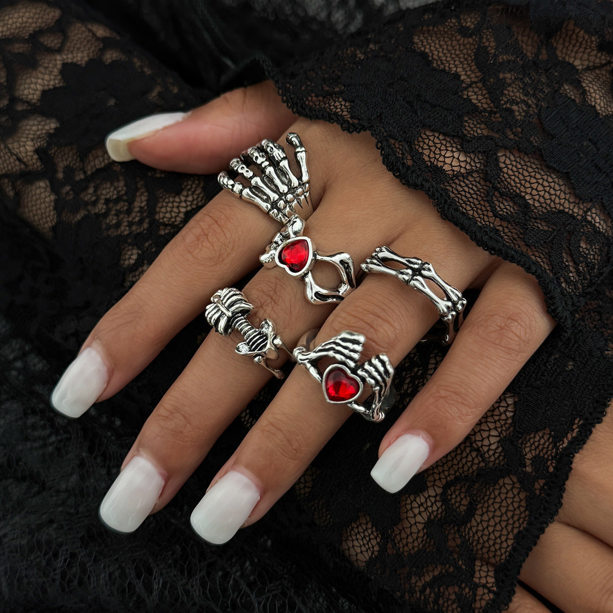 Dark Skull Heart Open Ring Halloween Star Sword Hand Jewelry