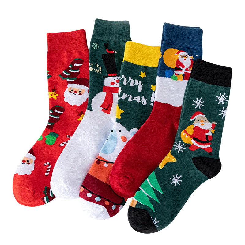 Cartoon Jacquard Moisture Wicking Christmas Mid Socks