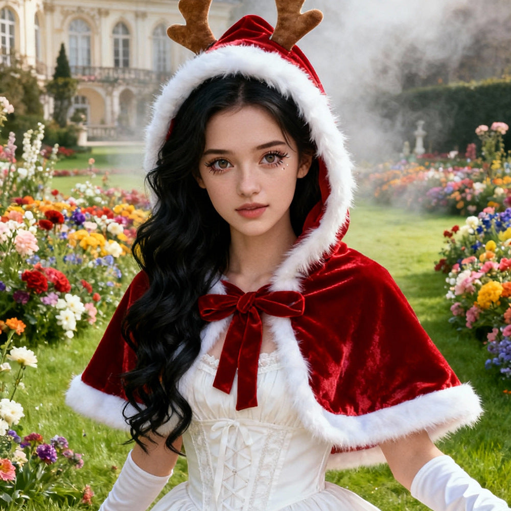 Christmas Cloak With Antlers, Hooded Dress For Women, Party Costume