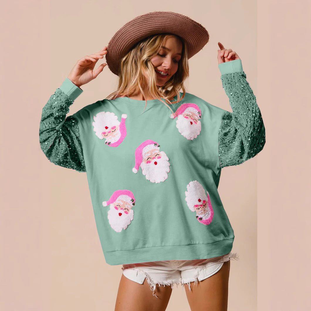 Amazon Women's Long Sleeve Christmas Sweatshirt With Glitter Sleeves