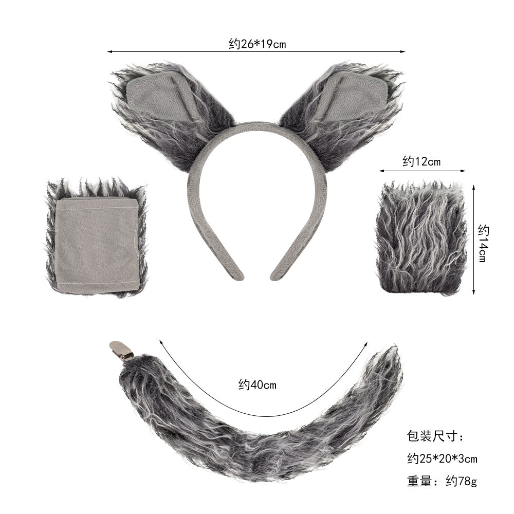 Halloween Animal Ears Headband Grey Wolf Claws Kids Costume