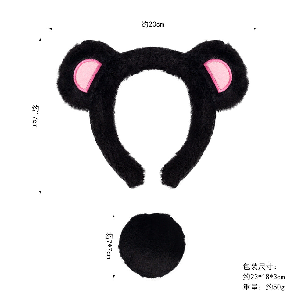 5pcs/Set Halloween Animal Headband Bear Ears Strawberry Bear Plush Nose Set