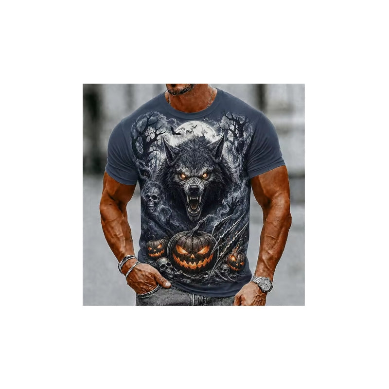 Men's Halloween T-Shirt Graveyard Scarecrow Pumpkin Print