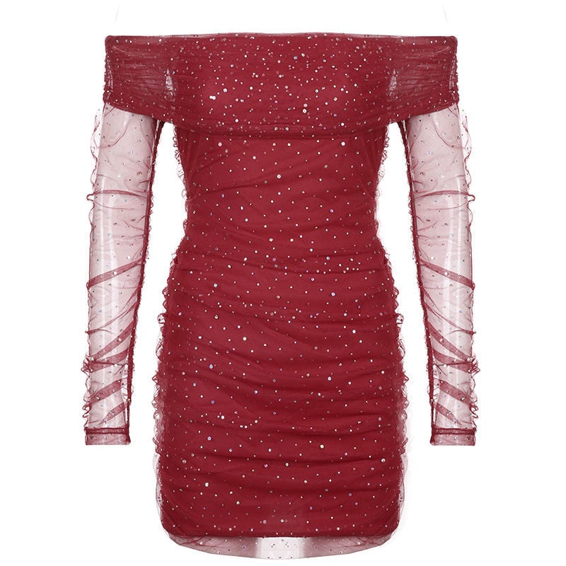 GLITTER OFF-SHOULDER EVENING DRESS