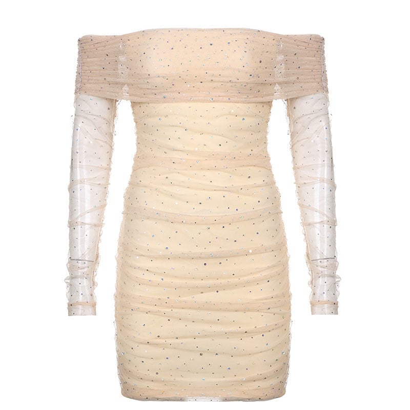 GLITTER OFF-SHOULDER EVENING DRESS